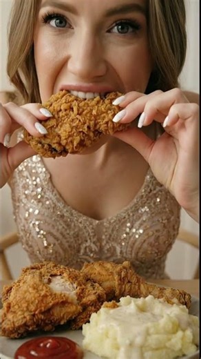 ASMR Eating Crispy Fried Chicken & Mashed Potatoes