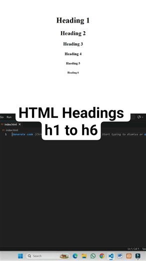 HTML Headings Explained in 30 Seconds | h1 to h6 #Shorts