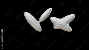 Animation of rotating white oval shapes. Motion of metaballs morphing, merging and flowing forming geometric shape in 3d rendering.