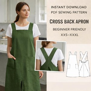 Japanese Style Cross Back Apron | Beginner Pinafore Apron Pattern With Pockets | Instant Download - PDF Sewing Pattern - Etsy
