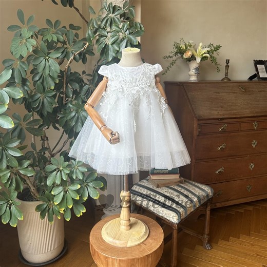 Ivory Flower Girl Dress: White Lace Wedding Gown with Sequins