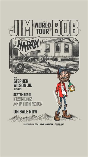30K views · 413 reactions |  THIS THURSDAY  HARDY’s Jim Bob World Tour is coming HOME! Don’t miss your chance to see him live in Brandon this Thursday, 9/11 with Stephen Wilson Jr. & Sikarus—snag your tickets now  https://bit.ly/4mN7lBa | Brandon Amphitheater | Facebook
