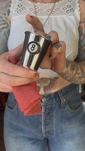 Shoot your shot - literally - with these real 8 ball shot glasses. Mini billiard balls cut and shaped and set in sterling silver on stainless steel shot glasses. Brings to meaning to the term shooting pool 💃🎱🥃 | Sage Silver Jewelry