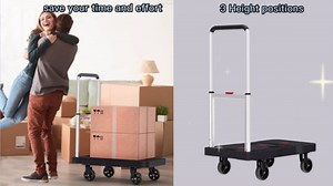 Platform Hand Truck Portable Trolly - Fully Folded Compact Push Cart, 330lbs Capacity Heavy Duty Dolly Practical Handling Tools for Household Industrial, Noise Reduction Office Moving Truck