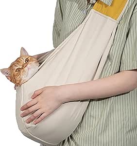 Small Dog Cat Carrier Sling, Small Pets Sling Bag with Pocket for Travel & Outdoor, Hands-Free, Adjustable Strap, Safe Buttons to Prevent Escaping Sling Carrier for Puppy & Kitten(0-15lbs)