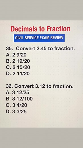 Decimal to Fraction Conversion: CSE2024 Civil Service Exam Reviewer