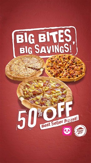⁉️ 50% OFF flash sale daw ⁉️ The rumors are true! Enjoy 50% OFF on select large pizzas exclusively on foodpanda starting tomorrow! 📅 Sept 19–21, 2025 💸 Min. spend: ₱1,000 🍕 Included flavors: Large Hawaiian Supreme Cheese Stuffed Crust, Cheese Lovers Cheese Stuffed Crust, Cheese Supreme Large Pan, Bacon Cheeseburger Large Pan, Pepperoni Lovers Large Pan, Spicy Pepperoni Lovers Large Pan Order na, bilis! #PizzaHutPH #FlashSale | Pizza Hut