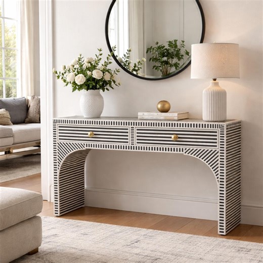 Handmade Bone Inlay Waterfall Console Table Black White Striped | 2 Drawer Entryway Table | Modern Geometric Hallway Console - Etsy