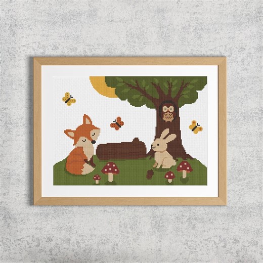 Woodland Animals Cross Stitch Pattern PDF | Fox, Rabbit, Owl and Butterflies Design - Etsy