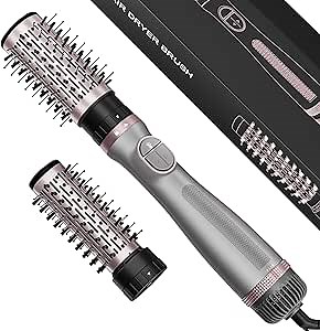 Rotating Hair Dryer Brush, 4-in-1 Rotating Blow Dryer Brush & Hot Air Spin Dryer Brush, 2 Detachable Brushes (1.5" & 2"), 3 Temperature & Speed Settings, 1200W