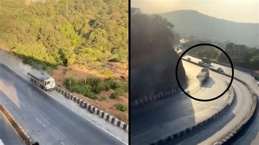 Viral video: Mumbai Pune Expressway divider saves truck headed for crash on Khandala Ghat after brakes fail