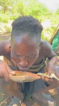 Hadzabe Tribe bushmen favorite daily bush bbq soup is their daily meal in the nature