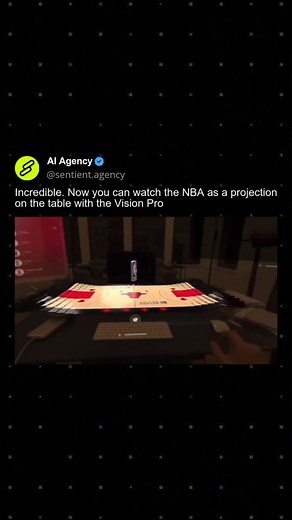 This is how the new feature of the NBA app looks on Apple Vision Pro: Tabletop (Alpha). NBA League Pass Premium subscribers can now watch live games as a projection on the table. THE FUTURE IS HERE. • Follow @sentientagency for more AI and tech content. • Via @justinryan.io #nba #basketball #visionpro #apple #tabletop #sports #technology | AI Agency