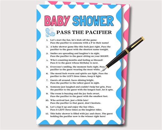 Pass the Pacifier Baby Shower Game, Fun Baby Shower Pass the Prize Game, Girl Boy Baby Shower Icebreaker Pass the Gift, Baby Shower Activity - Etsy