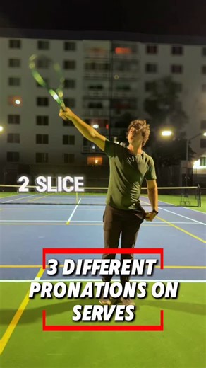 3 Different Pronations On Serves 📝 1️⃣ Flat Serve • Contact: Right behind the ball — you’re hitting through it. • Swing Path: Straight toward your target, with minimal brushing. • Result: Maximum speed, minimal spin, lower margin for error. ⚡️ 2️⃣ Slice Serve • Contact: Slightly off to the side of the ball (around 3 o’clock for righties). • Swing Path: Glides around the ball — think “brush the side.” • Result: Side-spin that curves the ball off the court. 🌀 3️⃣ Kick Serve • Contact: Up and beh
