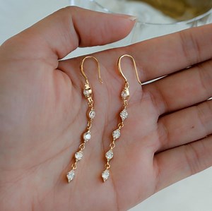Dangle Earrings, Diamond Earrings, Dainty CZ Earrings, Statement Earrings, Gold Earrings, Silver Earrings, Minimalist Jewelry - Etsy