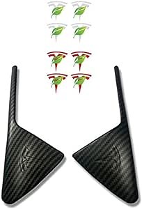Side Camera Turn Signal Covers Matte Carbon Fiber Pattern with Silver & Red T Logo Compatible withModel X S 3 Y (2 Covers & 8 T Stickers)