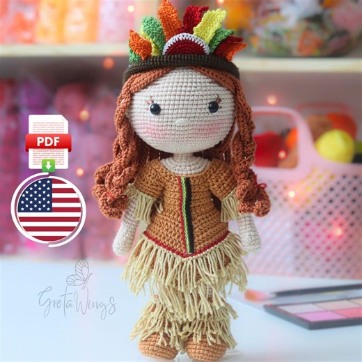 Native American Crochet Doll Pattern PDF – Amigurumi Tutorial Instant Download
