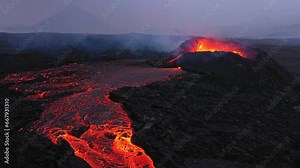 Aerial Panoramic footage of Litli-Hrútur Volcano Eruption. Iceland 28.7.2023., Fagradalsfjall. Drone footage, Lava is Exploding and Spreading out of Crater.