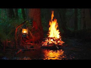 4K Soothing Campfire by the River🔥Real Natural Sounds in Real Forest (ASMR)