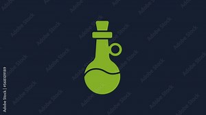 Yellow Bottle of olive oil icon isolated on blue background. Jug with olive oil icon. 4K Video motion graphic animation