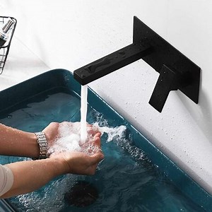 SJQKA Robinet Mitigeur Murale Lavabo Mélangeur Salle De Bain Avec Cascade Bec Extra-large Robinet Encastré Une Poignée Mitigeur Lavabo Robinet Baignoire Robinet Mural (Noir)