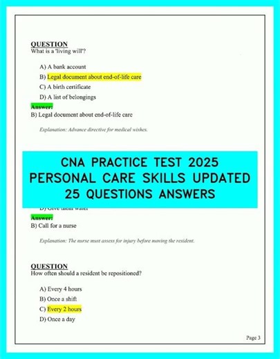 CNA Practice Test 2026 Personal Care Skills 25 New Questions and Answers Review Exam Prep Guide 26