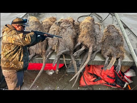 Hunting Giant Nutria RATS from a Moving Boat! Catch Clean Cook!
