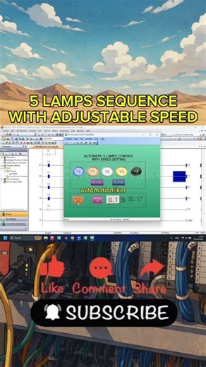How to Make Adjustable Speed PLC Program 5 Lamps Sequence?? #shorts #mitsubishi #automationliker