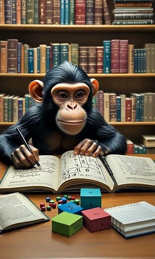 Genius Chimp Solving Math Problems in the Library