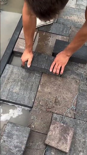 the process of installing natural stone on the floor using a new and unique method #contruction