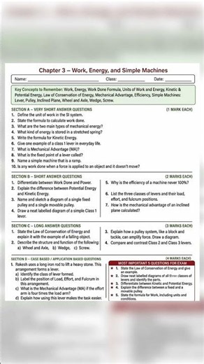 Work, Energy & Simple Machines Class 9 Science | Concepts + Important Questions