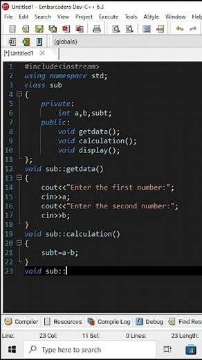 Write a C++ program to calculate subtraction of two numbers using Dev C++ compiler || C++