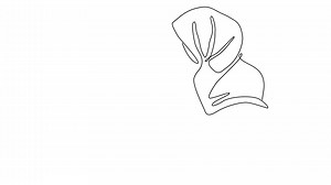 Animated self drawing of single continuous line draw single woman illustration with writing activity. Moslem woman holding the pen for writing. Full length one line animation