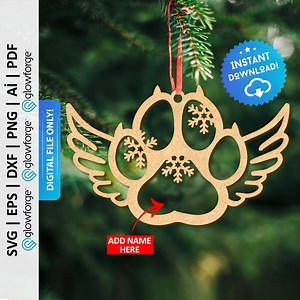 Cat Paw Memorial Christmas Ornament Svg, Cat Paw Wings Ornament Laser Cut File, Cat Custom Name Christmas Decor, Glowforge Dxf - PD0197 - Etsy