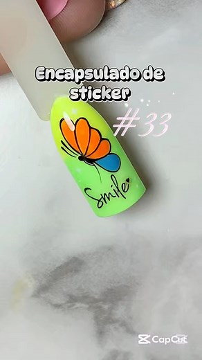 Te enseño como encapsular sticker TUTORIAL #nails #mariposa #sticker #manicurista | Estefi Nails 30