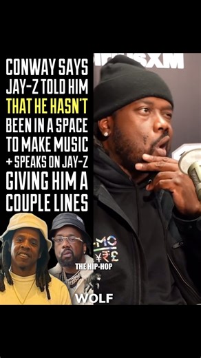 THE HIP-HOP WOLF® on Instagram: "During a conversation with DJ Whoo Kid on @WhoosHousePodcast, Conway The Machine was asked if he was going to have any new collabs with Jay-Z in the future. Conway said he hopes to but according to what Jay has told him, Hov hasn’t been in a space to make music. Conway also spoke on Jay-Z giving him a couple lines & mentioned that he sometimes reaches out to both Jay & Eminem for advice on how he should end verses."
