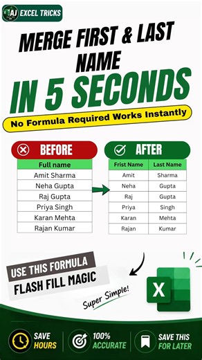 Excel Flash Fill Trick That Saves Hours! Merge Names Instantly 🔥