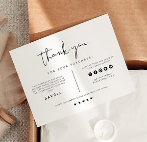 ADELLA Minimalist Small Business Thank You Card Template, Thank You Package Insert, Modern Business Thank You for Your Purchase - Etsy