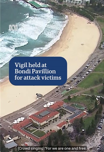 The Jewish community has mourned the victims of yesterday's terrorist attack at a vigil at Bondi Pavilion. The crowd broke into song, including the Australian National Anthem, as it neared 24 hours since gunmen opened fire on a Hanukkah event. At least 1,000 people congregated at the scene to lay flowers to pay their respects, many standing quietly in contemplation. #abcnews #BondiBeach #sydney
