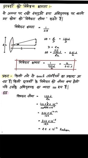 दुरदर्शी की विभेदन क्षमता resolving power of telescope class 12 physics important questions #physics