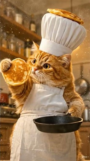 Fluffy Pancakes Made by a Cute Cat 🥞🐱