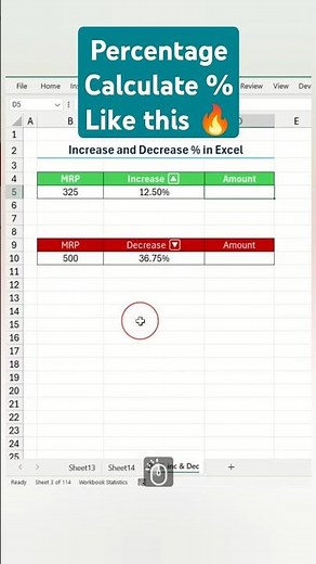 Increase and decrease percentage calculation in excel #excel