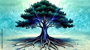 A stunning visualization of a majestic tree with vibrant roots and branches, capturing the essence of nature's beauty in a serene atmosphere