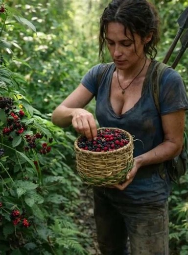 Woman Survives in the Wild 🌿 Foraging Berries & Handcrafting a Basket (Real Life Bushcraft) #shorts