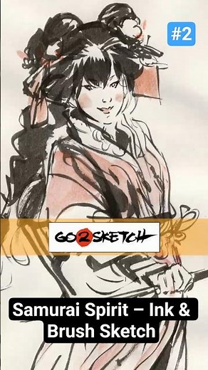 Ink Drawing of a Samurai Girl | Quick Brush Sketch