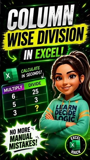 🔥 Column Wise Division in Excel Made Easy! ⚡ Learn this Simple Excel Trick in Seconds #ExcelTips