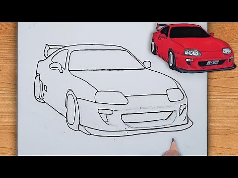 How to Draw a Toyota Supra MK4 Car – Step by Step | Supra Car Drawing | Easy Car Drawing 🔥