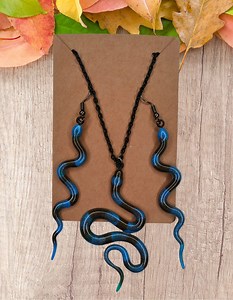 Snake Pendant Necklace and Earrings - Etsy
