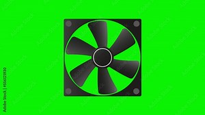 Animation of cooling fan on green screen. PC hardware fan. 4K video motion graphic animation.